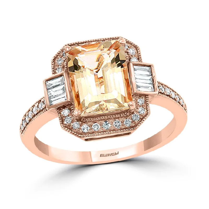 Elegant Jewelry, Exclusive Prices – Shop Now EFFY 9X7MM Emerald Shape Morganite and Diamond Gem Stone Engagement Halo Ring in 14KT Rose Gold Elegant Jewelry, Exclusive Prices – Shop Now EFFY 9X7MM Emerald Shape Morganite and Diamond Gem Stone Engagement Halo Ring in 14KT Rose Gold