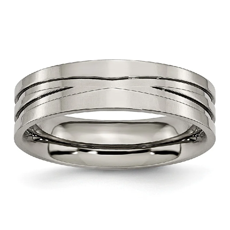 Dainty And Elegant Jewelry Now At Reduced Prices Titanium 6mm Grooved And Polished Comfort Fit Band