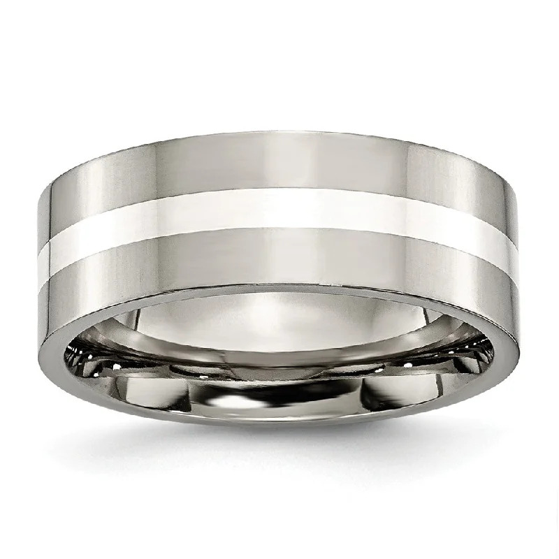 Timeless Elegance Now At Special Discounts Titanium & Sterling Silver Inlay, 8mm Polished Flat Comfort Fit Band