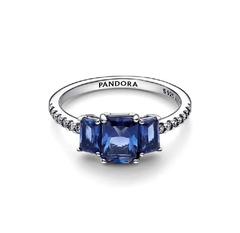 Handmade Pearl Jewelry For Timeless Elegance Blue Rectangular Three Stone Sparkling Ring