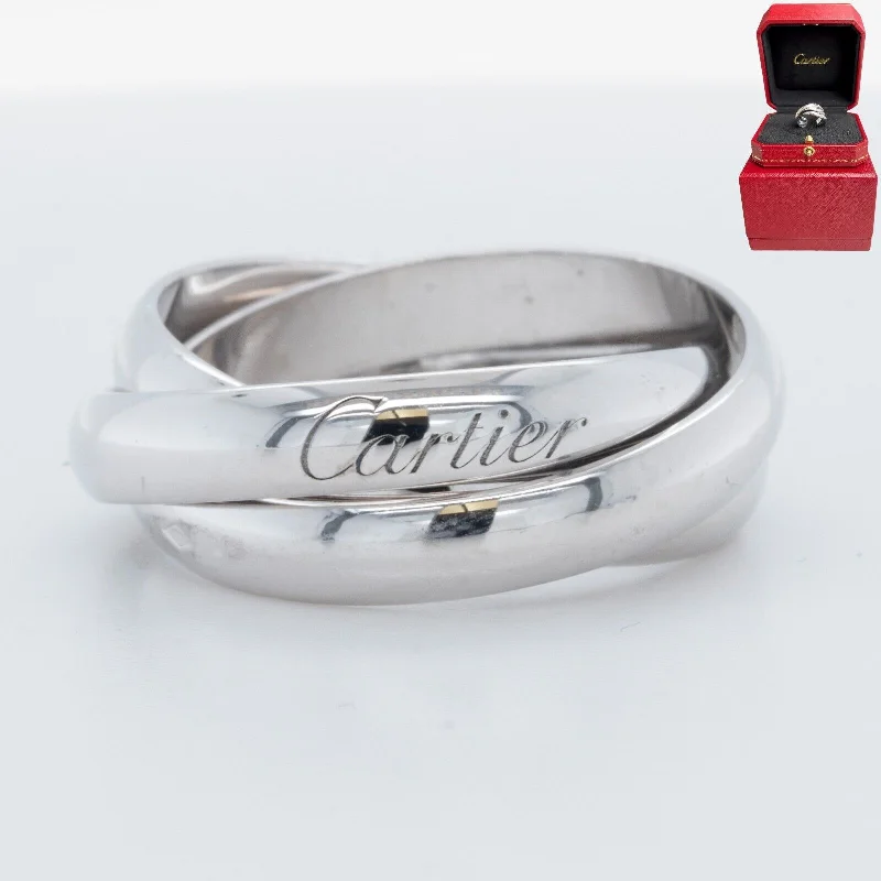 Grab Stylish Jewelry Before The Sale Ends 1999 Cartier Trinity 18k White Gold Interlocking Rolling Ring Size 53 / 6.25 BOX Grab Stylish Jewelry Before The Sale Ends 1999 Cartier Trinity 18k White Gold Interlocking Rolling Ring Size 53 / 6.25 BOX