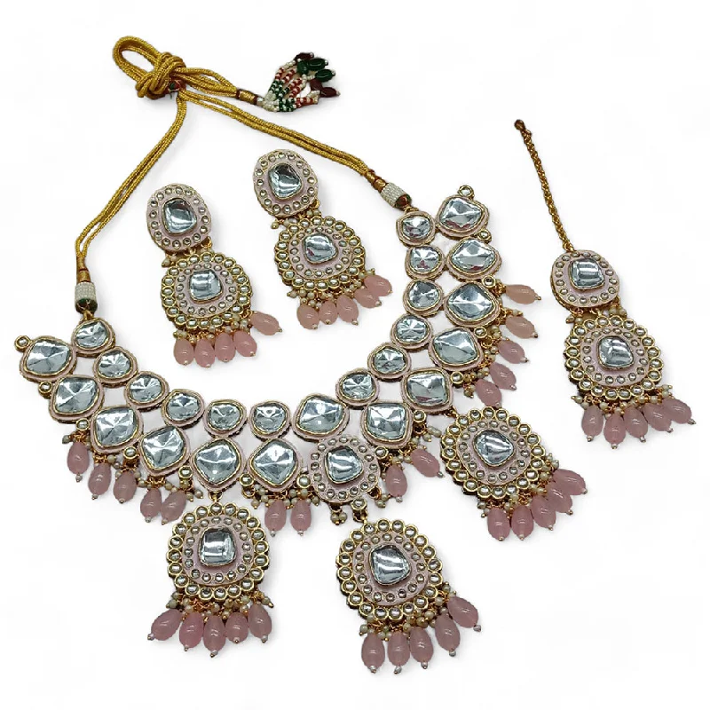 Chic And Stylish Jewelry At Exclusive Prices Gehana Mahal Gold Plated Kundan Crystal Stone And Beads Necklace Set