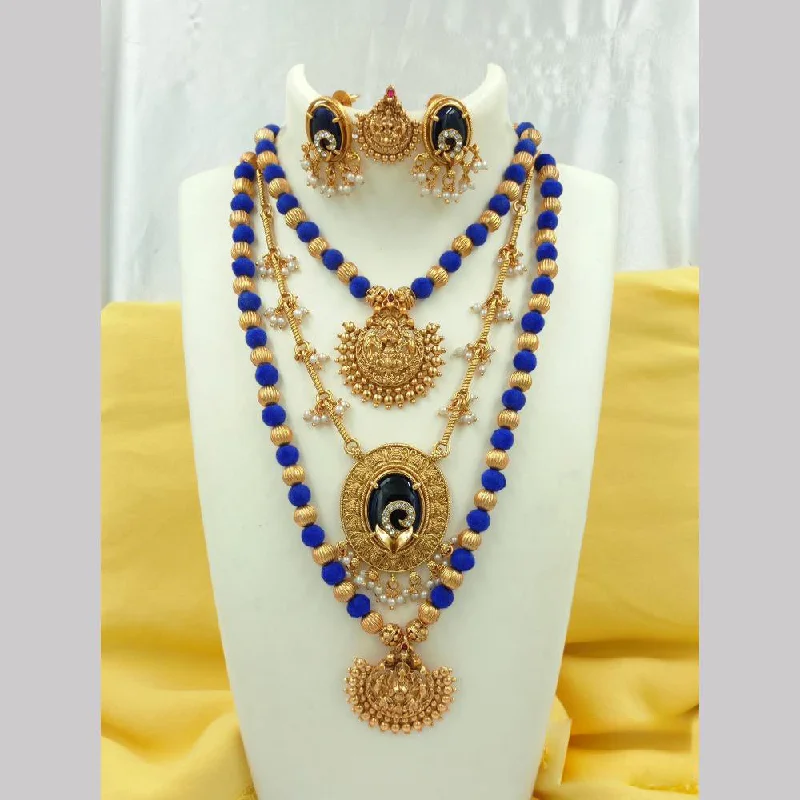 Limited-Time Offer On Premium Jewelry Collections Joyful Jewel Art Matte Gold Plated Austrian Stone Temple Long Necklace Combo