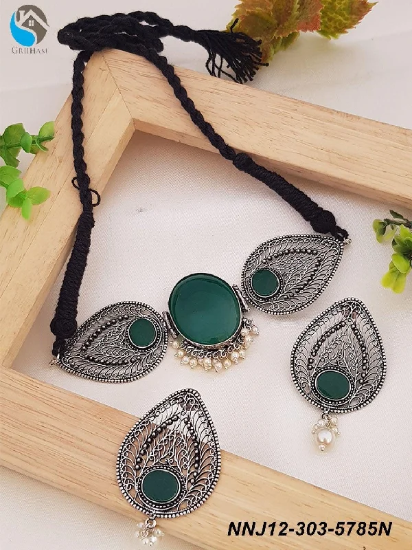 The Biggest Jewelry Sale Of The Year Is Here Silver oxidised Multicolor stone necklace set 5785N