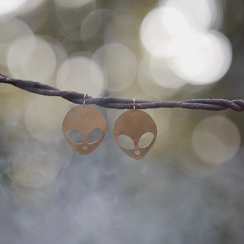 Don't Miss These Dazzling Jewelry Discounts Outer Space Alien Silhouette Earrings in Brass
