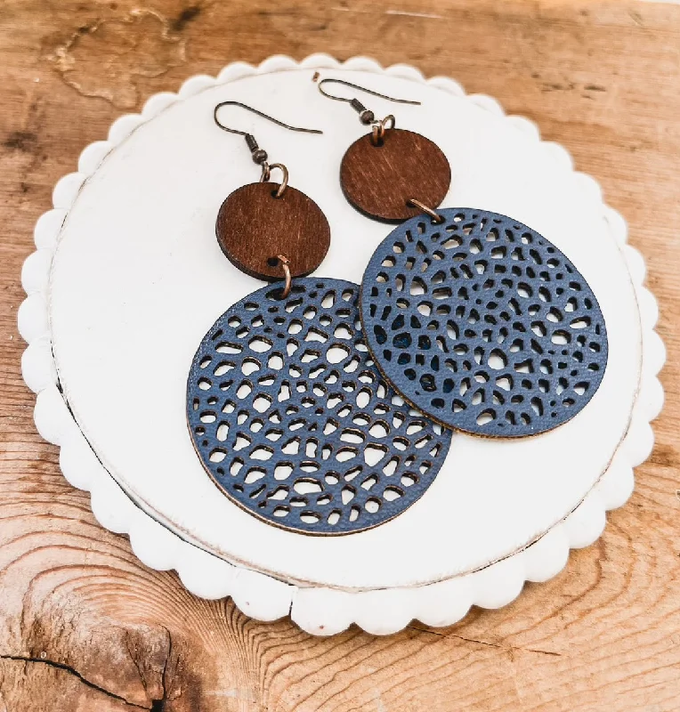Seasonal Jewelry Sale – Upgrade Your Collection Beautiful Navy Blue Leather and Wood Earrings