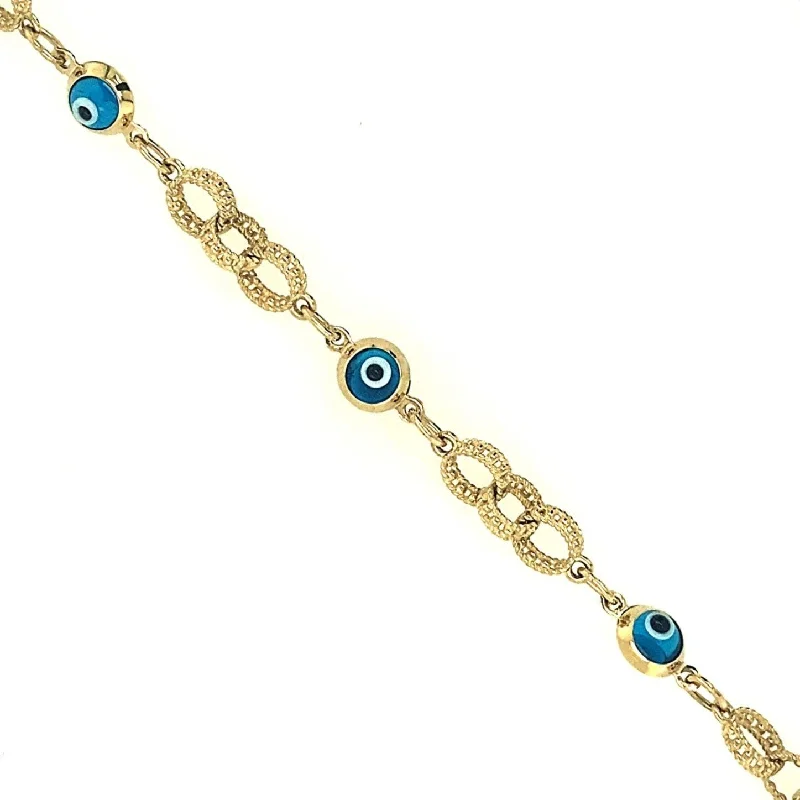 Premium Jewelry At Promotional Prices – Shine Today Evil Eye and Link Design Bracelet - 14kt Yellow Gold