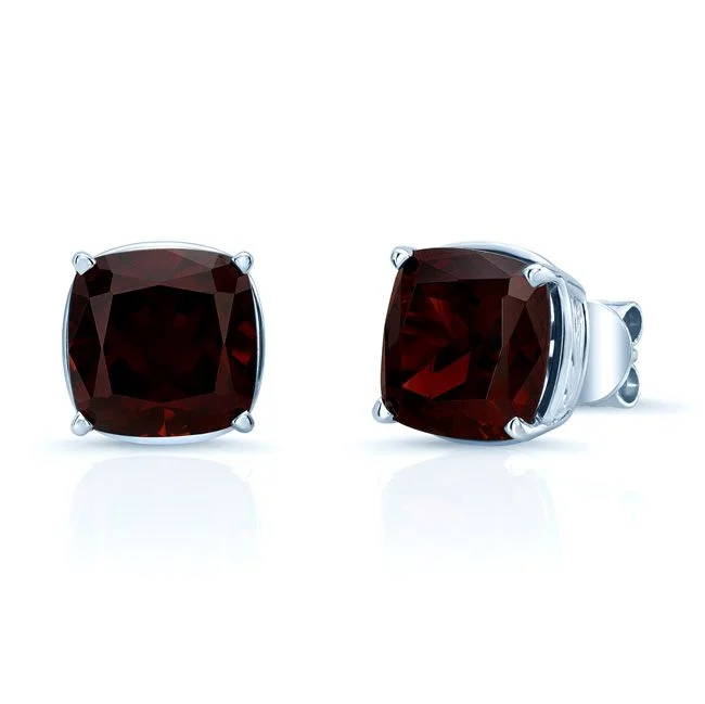 High-End Sparkle, Low-End Prices – Shop Now Garnet 8mm Cushion Stud Earrings In 14k White Gold