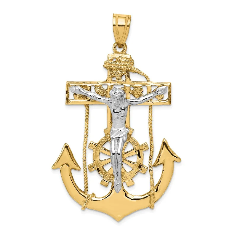 Premium Jewelry Now Available At Special Discounts 14k Two Tone Gold X-Large Mariner's Crucifix Cross Pendant, 35 x 58mm