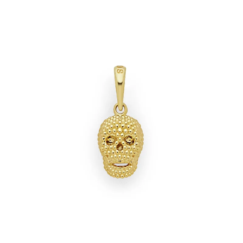 Classic And Modern Jewelry Styles On Sale Anthem 18K Gold Caviar Beaded Skull Amulet