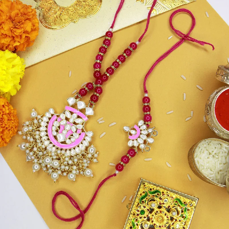 Flash Sale On Exquisite Jewelry – Don't Miss Out Etnico Designer Bhaiya Bhabhi Hanging Lumba Rakhi Combo Set for Rakshabhandan (R066Pi-CO)