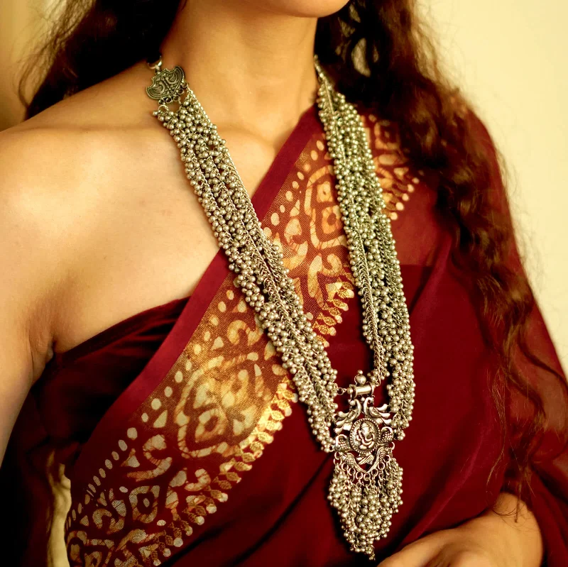 Delicate Crystal Jewelry For Sophisticated Charm Krisha Silver Oxidized Ghungroo necklace