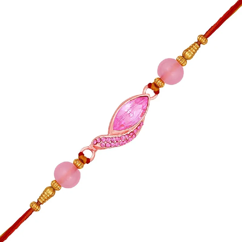 Exclusive Jewelry Bundles At Discounted Prices Mahi Rose Gold Plated Pink Crystals Studded Simple and Classic Rakhi for Bhaiya, Brother, Bhai, Bro (RA1100804ZPin)