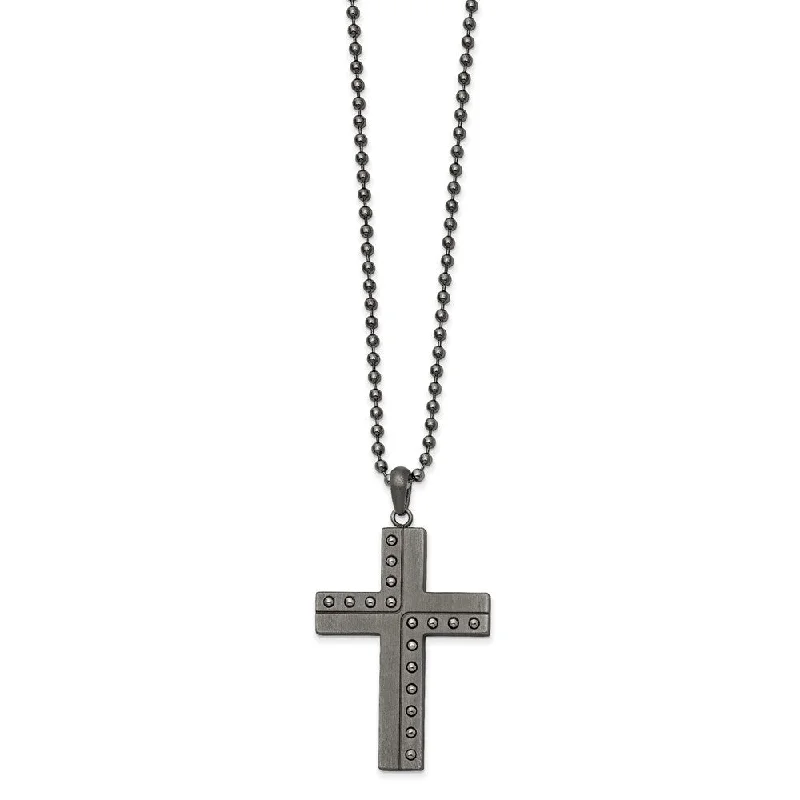Get Your Favorite Jewelry At The Best Price Men's Gunmetal Plated Stainless Steel Beaded Cross Necklace, 22 Inch